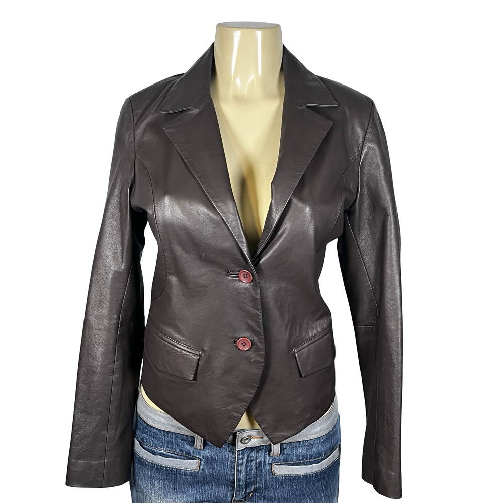 Stroke By Berry Tielens Jacket‎ Womens 36 Brown Leather Blazer Button Front